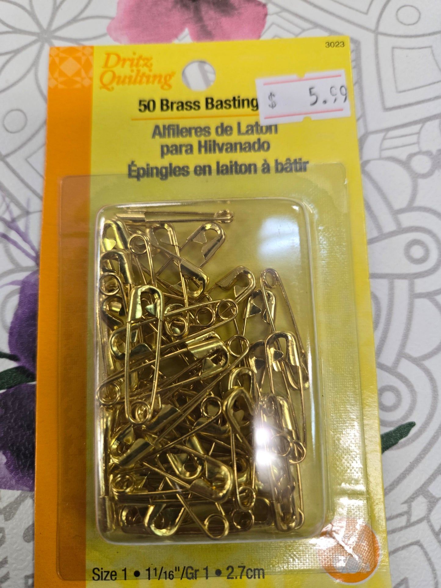Dritz 50 brass basting safety pins
