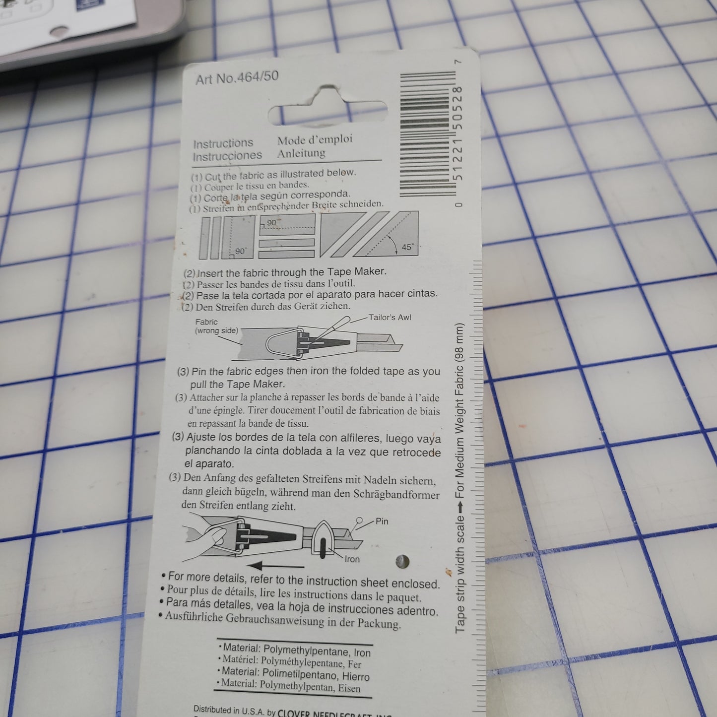 CLOVER 464/50 - Bias Tape Maker - 50mm (1⁄2″)