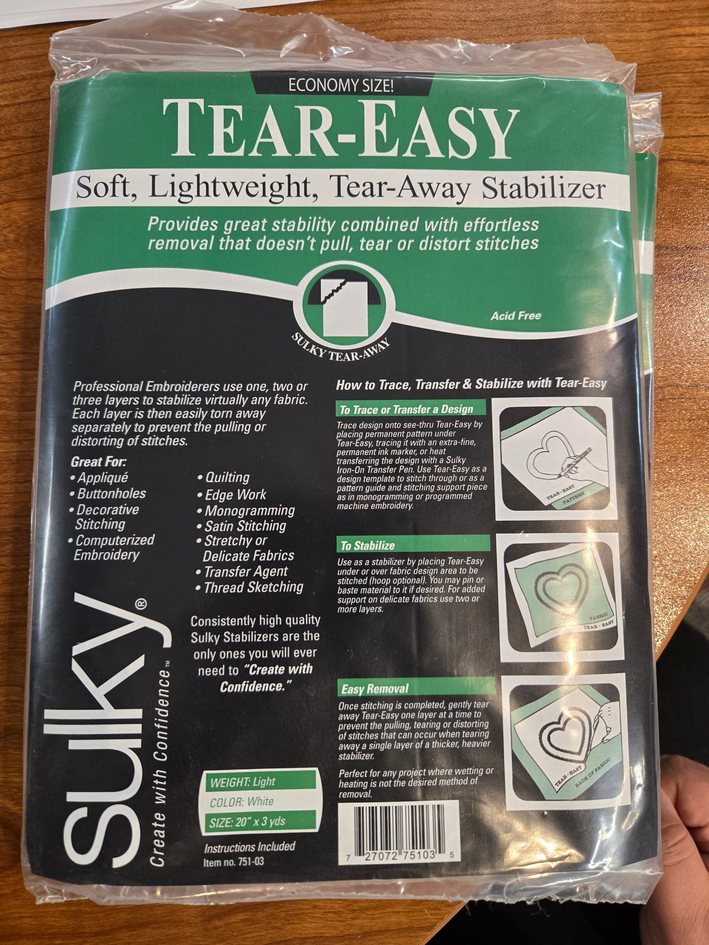 Tear easy soft lightweight tear away