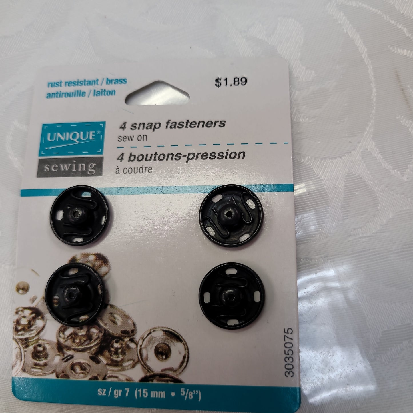 UNIQUE SEWING Snap Fasteners Black - size 7 / 15mm (5⁄8″) - 4 sets