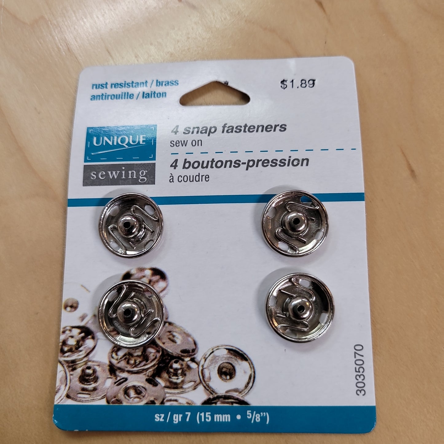 UNIQUE Snap Fasteners Nickel - size 7 / 15mm (5⁄8″) - 4 sets