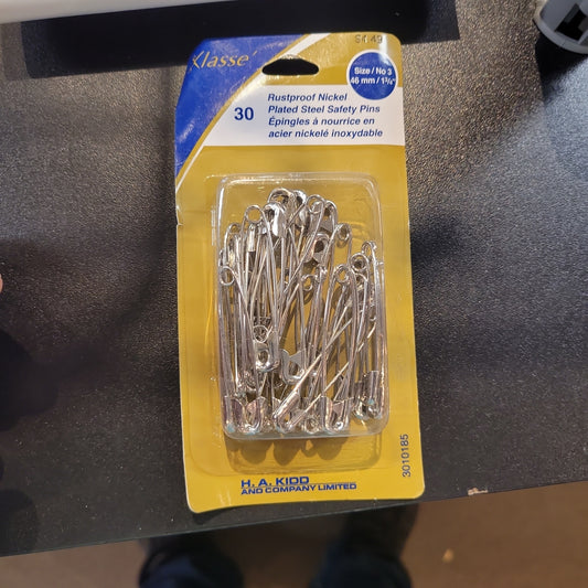 KLASSE´ Nickel Plated Steel Safety Pins 30pcs - 46mm (13⁄4″) Size 3