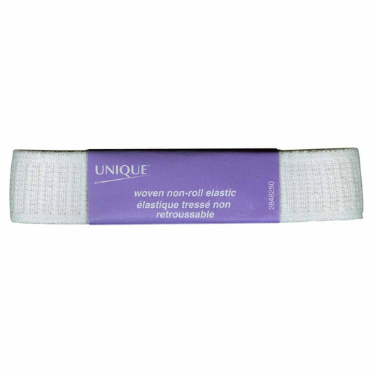 UNIQUE Woven Non-Roll Elastic 25mm x 0.9m - White